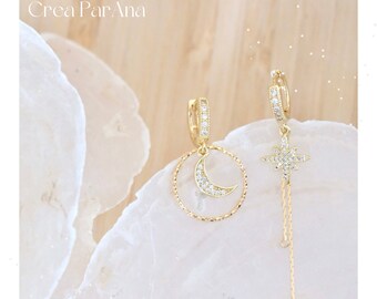 Pendientes hechos a mano no coincidentes - encanto celestial y circonitas