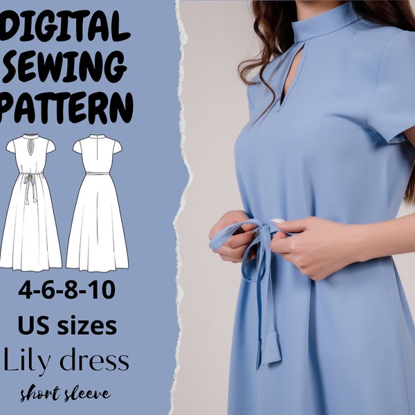 Keyhole Dress Sewing Pattern | Printable PDF Sewing Pattern | Tie Wrap Dress Sewing Pattern | Easy Dress Sewing Patterns | Sewing Pattern