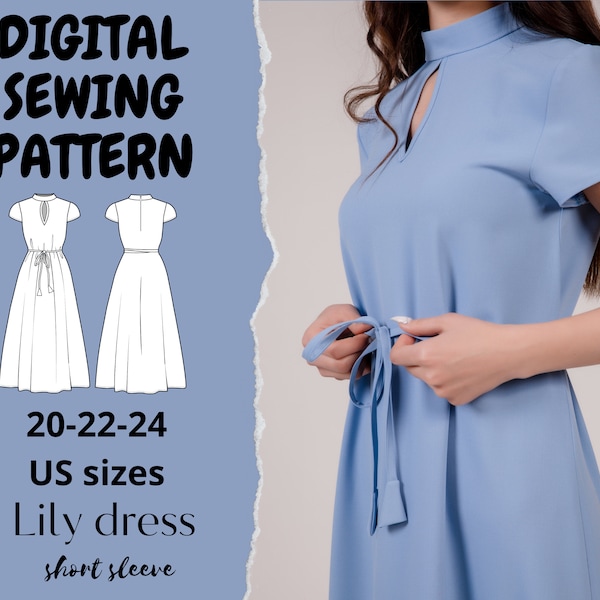 Keyhole Dress Sewing Pattern | Printable PDF Sewing Pattern | Tie Wrap Dress Sewing Pattern | Easy Dress Sewing Patterns | Sewing Pattern