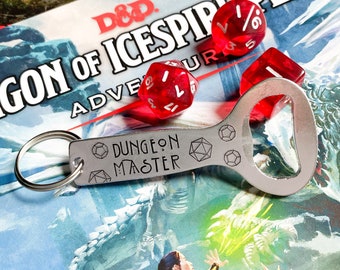 Bottle Opener - Dungeons & Dragons Keychain - DnD Keychain - DnD Dungeon Master - D20 Dice - DND Game - Hand Stamped Keychain - Nerdy Gifts