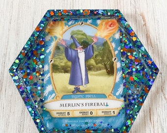 Disney Coaster - Sorcerers of the Magic Kingdom Coaster - The Black Cauldron Merlin - Resin Coaster - Glitter Coaster