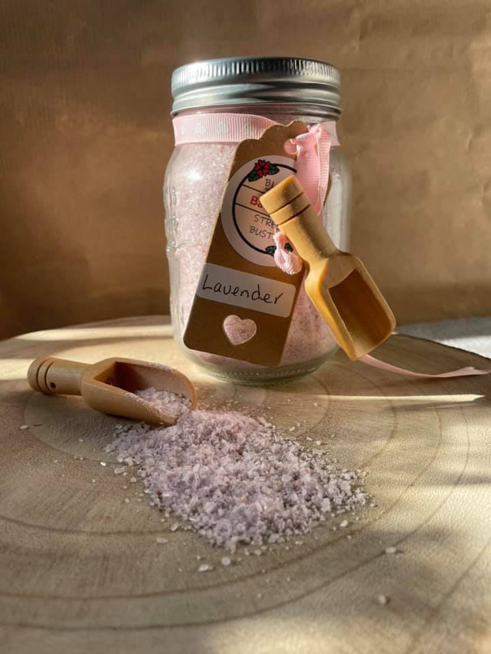 Bath Salts in a resueable glass jar with a small bamboo scoop Etsy