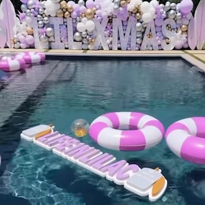 Letreros de piscina personalizados, logotipos, nombres flotantes de piscina, cumpleaños, fiestas de empresa, accesorios, bodas, eventos, despedida de soltera, sesión de fotos de compromiso