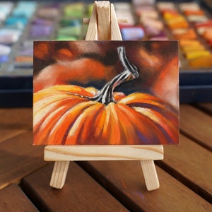 Piccole zucche d'arte originali Halloween Celebration Postcard Painting Original MINI Pastel Tiny Art di AmazingPastel, 4*2,8 pollici / 7*10 cm