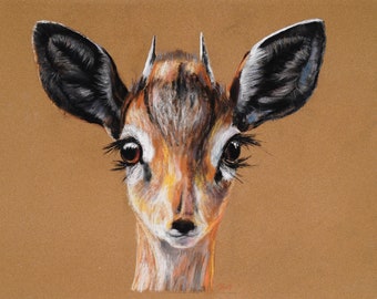Antelope Original Pastel Painting. African wildlife art. Animals Artwork. Gazelle drawing by Amazing Pastel