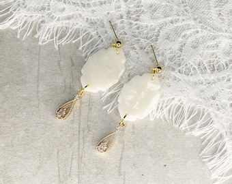 Large Bridal Earrings, Large White Earrings, Ivory Bridal Earrings, Bridal Earrings Clay, Wedding Earrings, Long Earrings White