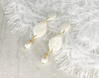 Large Bridal Earrings, Large White Earrings, Ivory Bridal Earrings, Bridal Earrings Clay, Wedding Earrings, Bridal Accessories