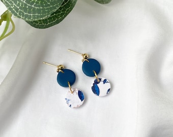 Floral Patterned Earrings,  Patterned Earrings Blue, Sister In Law Christmas Gift, Elegant Clay Earrings, Everyday Earrings, Letterbox Gift