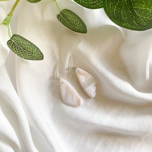 White Marble Earrings, Neutral Clay Earrings, Faux Stone Earrings, Long Bridal Earrings, Ivory Bridal Earrings, 2nd Anniversary Gift