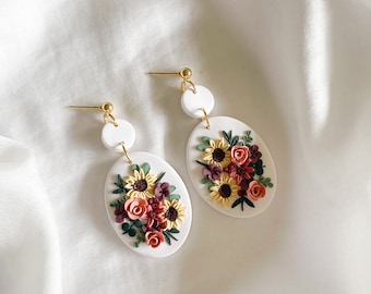 Large Sunflower Clay Earrings, Colourful Clay Earrings, Clay Flower Earrings, Statement Spring Earrings, Clay Earrings Floral