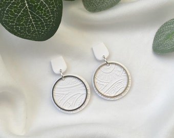 Large Disk Earrings, Textured Disk Earrings, Large Clay Earrings, Large White Earrings, Letterbox Gift, 2nd Anniversary Gift, Gift For Her
