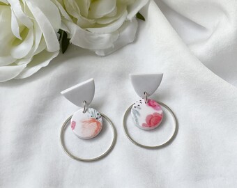 Floral Bridesmaid Earrings, Floral clay earrings, Large Clay Earrings, 21st Birthday Gift For Her, Sister In Law Christmas Gift