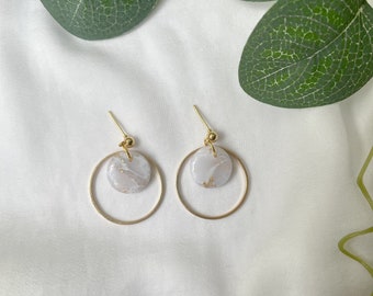 Large White Earrings, Marbled Earrings, Trendy Earring Gold, Sister In Law Christmas Gift, Letterbox Gift, Clay Earring Quartz, Gift For Her