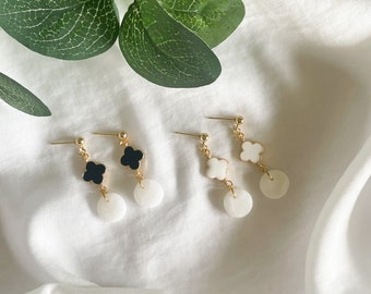 Clover Earrings Gold, Lucky Clover Earrings, Lucky Charm Earrings, White Marble Earrings, Good Luck Earrings, Letterbox Gift