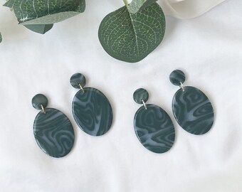 Dark Green Earrings, Patterned Earring Green, Large Disk Earrings, 2nd Anniversary Gift, Translucent Earrings, Green Marble Earrings