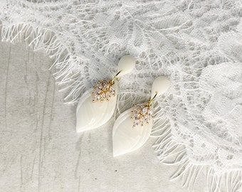 Large Bridal Earrings, Large White Earrings, Ivory Bridal Earrings, Bridal Earrings Clay, Wedding Earrings, Long Earrings White