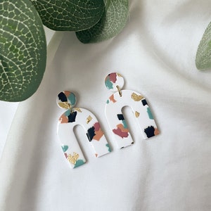 Multicoloured Statement Earrings, U Shaped Earrings, Large Clay Earrings, Terrazzo Earrings, Letterbox Gift, Clay Earrings, Arch Earrings