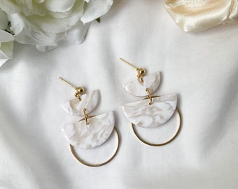 Clay Earrings Bridal, Semi Circle Earrings, Half Circle Earrings, Large Ivory Earrings, Marbled Earrings, Sister In Law Christmas Gift