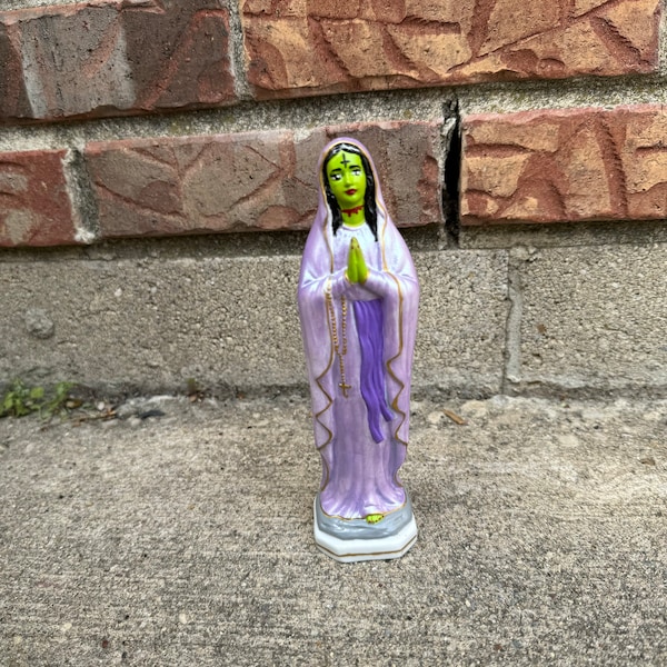 Virgin Mary Altered Figurine Feminist Anti Religion Praying Statue Goth