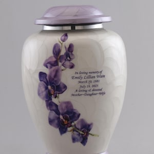 Cremation Urns for Human Ashes Purple Orchid Flower | Decorative Aluminum Urn for Adult Ashes | Burial or Keepsake Urn for Man or Woman