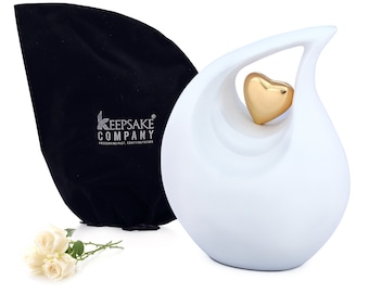 Urn Matte White with Golden Heart - Urn for Ashes - Ashes Urn - Cremation Urns  - Sympathy Gift - Human Ashes Urn - Adult Urn for Ashes