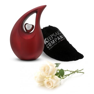 Druppelvormige crematie-urn met rode glans voor menselijke as - gepersonaliseerde herdenkingsurn 6&quot; - unieke urnen voor as - kleine elegante aandenken-urn