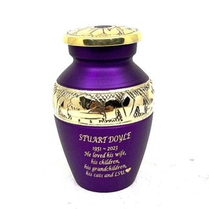 Purple Golden Small Urns for Human Ashes - Mini Urns for Human Ashes - Keepsake Urns for Human Ashes - Small Urn - Small Urns for Ashes