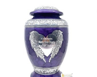 Urn for Ashes Dark Purple Adult Cremation Urn with Angel Wings & Heart Keepsake Funeral Urn for Human Ashes