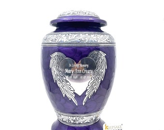 Dark Purple Adult cremation Urn for Ashes - Urns for Human Ashes  with Angel Wings and Heart - Urn - Urn - Funeral Urn from Keepsake Company