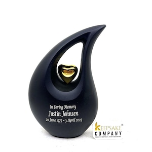 Black Matt  Teardrop Cremation Urns for Human Ashes - Urn- Urns for Ashes (6 Inches/ 15 centimeters) - Memorial Urn - Personalized Urn