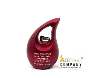 Red Teardrop Keepsake Urn – Mini Memorial Ashes Urn with Heart
