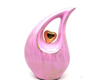 Pink Golden Teardrop Cremation Urns for Human Ashes - Urn- Urns for Ashes - Personalized Urn   (6 Inches/ 15 centimetres)