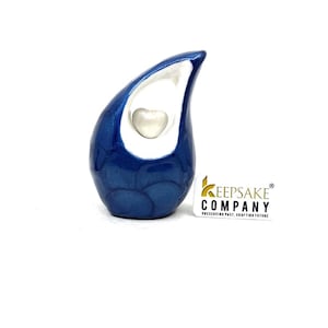 Cremation Urn Roman Blue Teardrop Mini Urn with White Heart Keepsake for Human Ashes Small Funeral Ash Urn Memorial Container