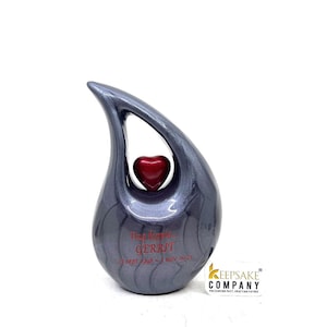 Grey Cremation Urn with Red Heart- Urns for Ashes - Medium Urn - Decorative Urns - Medium Urns for Human Ashes (6 Inches/ 15 centimeters)