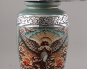 【銀製品】刻印あり925 Silver イスラエル 工芸品 アンティーク 壺 エンジェルウィングス 火葬骨壷 – 遺灰用メモリアル骨壷、アルミニウム