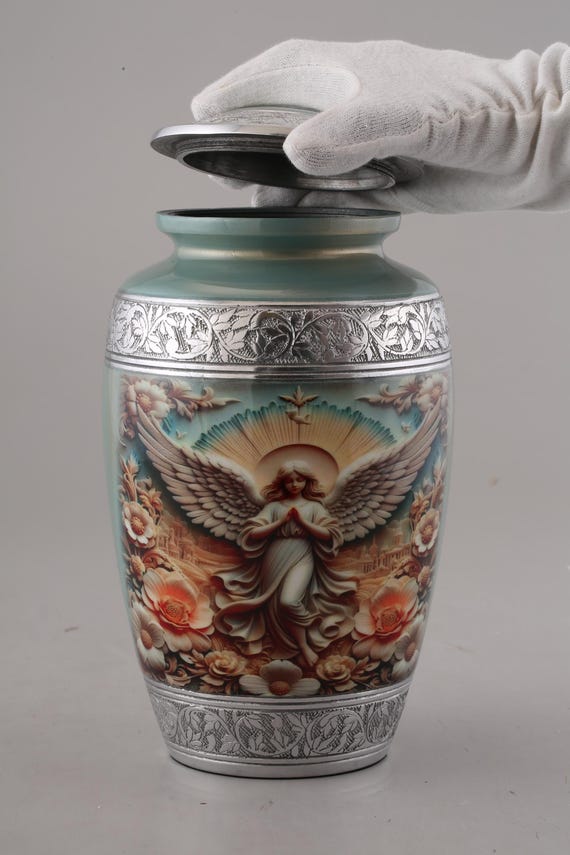 【銀製品】刻印あり925 Silver イスラエル 工芸品 アンティーク 壺 エンジェルウィングス 火葬骨壷 – 遺灰用メモリアル骨壷、アルミニウム