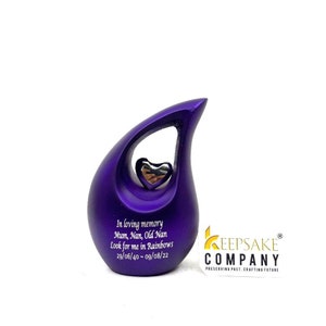 Purple Teardrop Small Urns for Human Ashes with Heart - Mini Urns for Human Ashes - Ashes Urn - Keepsake Urns for Human Ashes - Mini Urn