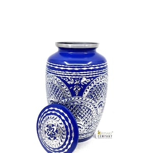 Blue Highly Engraved Adult Urn - Cremation Urns for Adult Ashes - Urns for Ashes Adult Male - Urn - Urns for Human Ashes - Decorative Urn