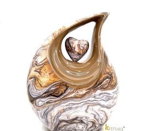 Multicolor Brown Ash Urn for Ashes - Unique Tear Design Memorial Keepsake & Personalized Cremation Container