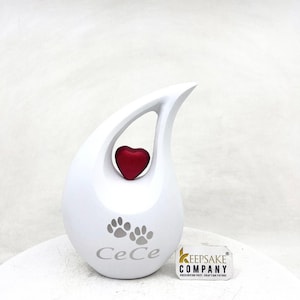 White Teardrop Pet Urn with Heart – Dog & Cat Memorial Urn