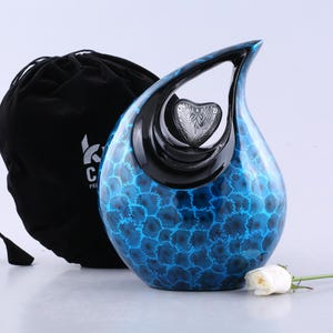 Teardrop Urn for Ashes Blue Clouded, Urn for Human Ash, Cremation Urns for Adult Ashes, Ash Keepsake, Decorative & Cremation  Urn