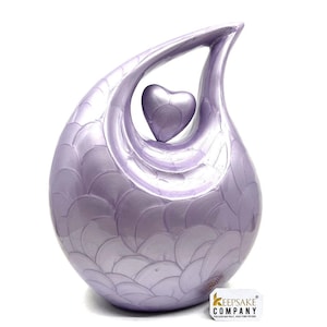 Light Purple Pearl teardrop Enamel Adult Cremation Urn with Purple Heart For Human Ashes from Keepsake Company