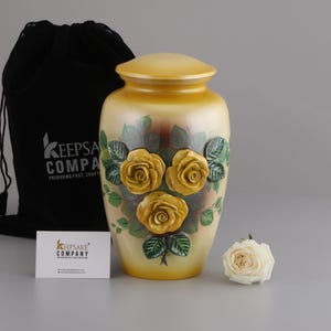 Yellow and Pink 3D Rose Urn for Human Ashes, Memorial Cremation Urn , Decorative Aluminum Funeral Urn for Adults, Keepsake Memorial