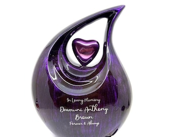 Adult Cremation Urn in Purple Black Teardrop Design with Heart Detail
