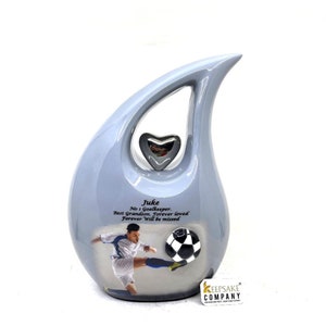 Grey Football / Soccer Teardrop Cremation Urns  -  Urns for Ashes  - Urn -  Funeral Urn - Urn for Ashes - Memorial urn - Personalized Urn