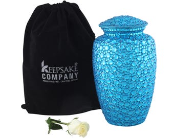 Blue Mosaic Cremation Urn – Silver Glass Funeral Ash Urn