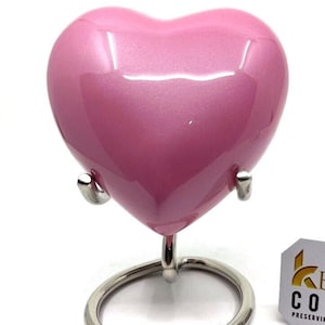 Pink Heart Urn, Metal Cremation Keepsake, Handcrafted Memorial Urn