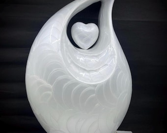 White Companion Urn with Heart for Ashes - Double Adult Cremation Urn & Memorial Keepsake for Loved Ones with complimentary velvet bag