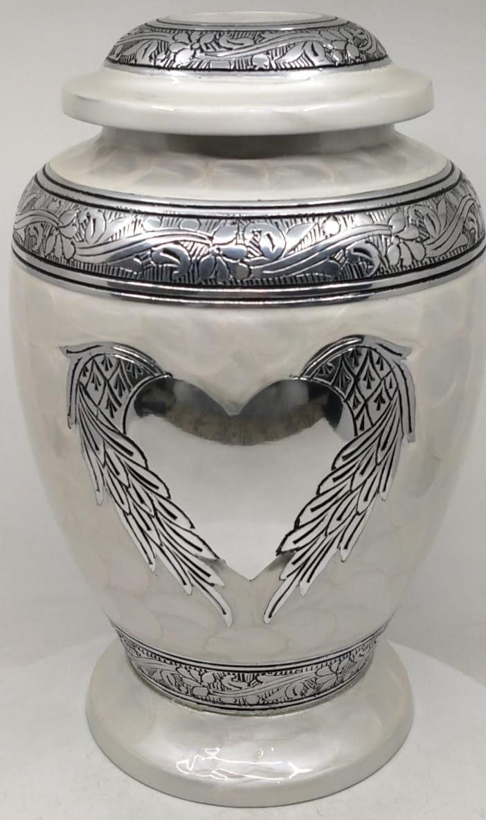 Urna Funeraria Per Adulti In Alluminio Con Motivo Floreale Inciso – Design Perla Bianca, Altezza 25,4 Cm, Capacità 200 Cu In