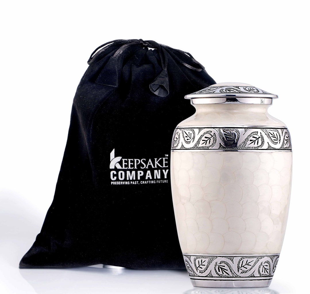 White Enameled Cremation Urn for Adult Ashes / Urns for Ashes Adult Male / Can Be Engraved From